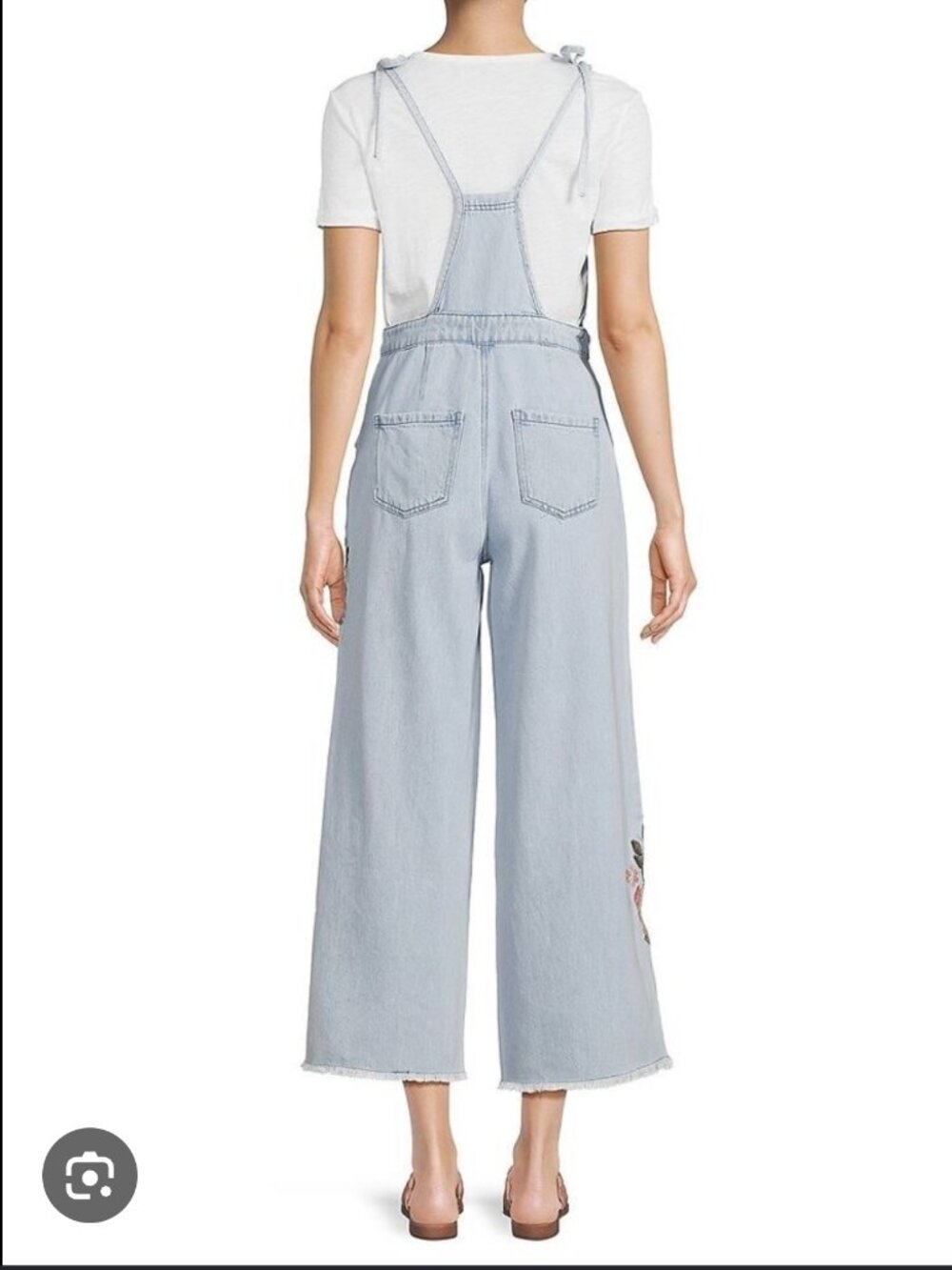 Free People x Driftwood Raphy Embroidered Denim Overalls XS Boho Wide Leg Floral - Picture 2 of 16